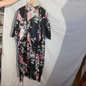 Oriental style night gown sleeping black pink slip